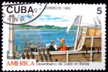 Selo postal de Cuba de 1992 Columbus landed on the island of Guanahani NCC