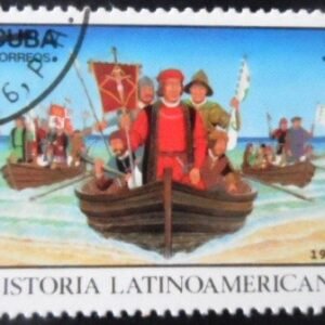 Selo postal de Cuba de 1992 Columbus landing in New World NCC
