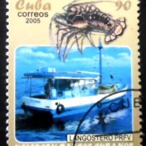 Selo postal de Cuba de 2005 Lobster boat NCC