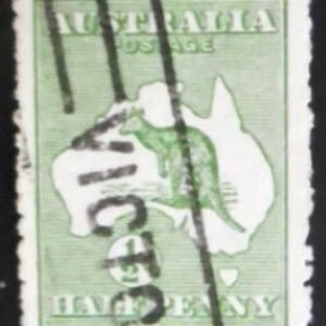 Selo postal da Austrália de 1913 Kangaroo and Map ½ U
