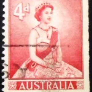 Selo postal da Austrália de 1959 Queen Elizabeth II 4 Dr U
