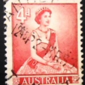 Selo postal da Austrália de 1959 Queen Elizabeth II 4 IA U