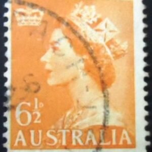 Selo postal da Austrália de 1954 Queen Elizabeth II 6½ U
