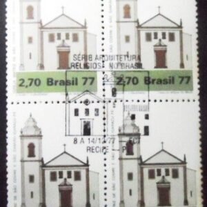 Quadra de selos postais do Brasil de 1977 Matriz Igaraçu MCC QD