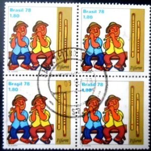 Quadra de selos postais do Brasil de 1978 Tocadores de Pífaros U QD