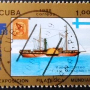 Selo postal de Cuba de 1988 Paddle steamer Fürst Menschikoff U