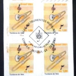 Quadra de selos postais do Brasil de 2001 Trombone de Vara N1C QD