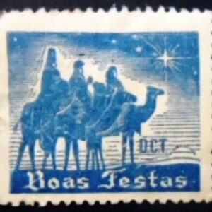 Selo fecho do Brasil de 1946 Reis Magos N azul