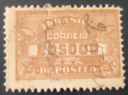 Selo postal do Brasil de 1920 Depósito 20$ U