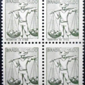 Quadra de selos postais do Brasil de 1978 Vendedor de coco M QD
