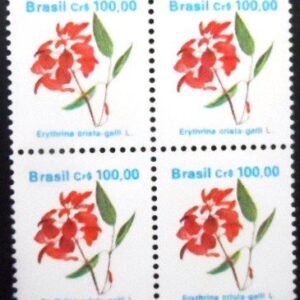 Quadra de selos postais do Brasil de 1990 Erythrina M B QD