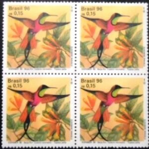 Quadra de selos postais do Brasil de 1996 Topázio Vermelho M QD