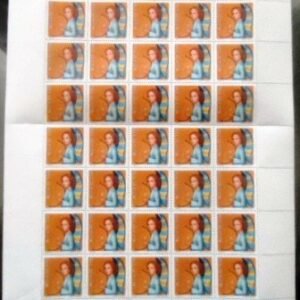 Folha completa de selos postais do Brasil de 1978 Anjo com Lira M FL