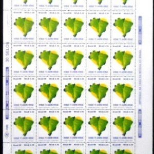 Folha completa de selos postais do Brasil de 1989 Verde M FL