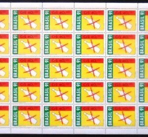 Folha completa de selos do Brasil de 1991 Álcool M FL