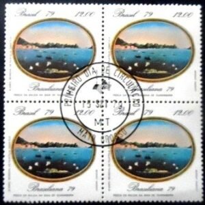 Quadra de selos postais do Brasil de 1979 Pesca na Bahia da Guanabara M1D QD
