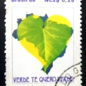 Selo postal do Brasil de 1989 Verde U