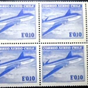 Quadra de selos postais do Chile de 1967 Comet Airliner M QD