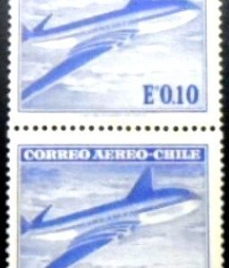 Par de selos postais do Chile de 1967 Comet Airliner M PR
