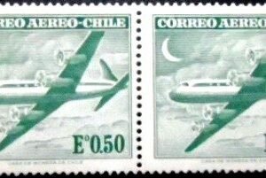 Par de selos postais do Chile de 1962 Douglas DC6 M PR
