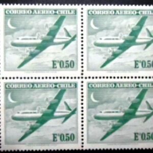 Quadra de selos postais do Chile de 1962 Douglas DC6 M QD