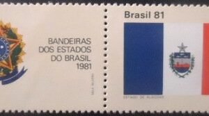 Selo postal com vinheta do Brasil de 1981 Alagoas e Brasão M + V