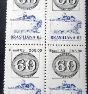 Quadra de selos postais do Brasil de 1983 Brasiliana 83 60 Réis M QD