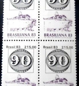 Quadra de selos postais do Brasil de 1983 Brasiliana 83 90 réis M QD