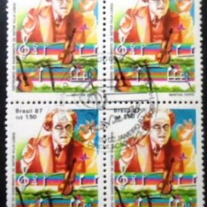 Quadra de selos postais do Brasil de 1987 Heitor Villa-Lobos MCC QD
