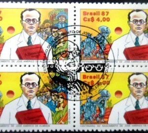 Quadra de selos postais do Brasil de 1987 José Américo de Almeida MCC QD