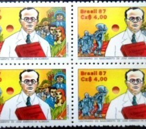 Quadra de selos postais do Brasil de 1987 José Américo de Almeida N QD