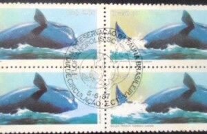 Quadra de selos postais do Brasil de 1987 Baleia Franca NCC QD