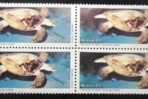 Quadra de selos postais do Brasil de 1987 Baleia Franca NCC QD