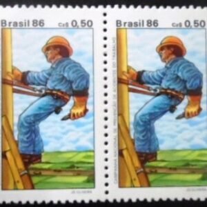 Par de selos postais do Brasil de 1986 Prevenção de Acidentes M PR