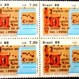 Quadra de selos postais do Brasil de 1988 Arquivo Nacional M QD