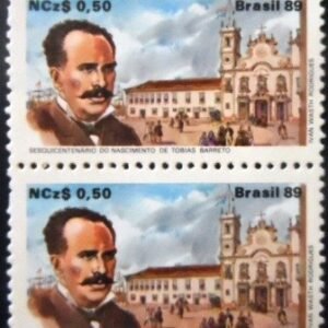 Par de selos postais do Brasil de 1989 Tobias Barreto M PR