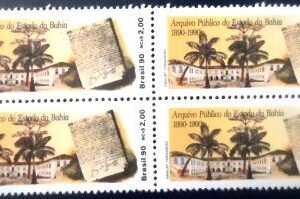 Quadra de selos postais do Brasil de 1990 Arquivo Público M QD
