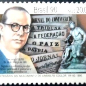 Selo postal do Brasil de 1990 Lindolfo Collor N