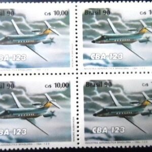 Quadra de selos postais do Brasil de 1990 Turboélice CBA 123 M QD