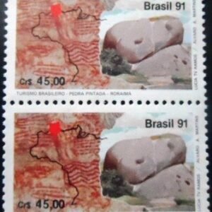 Par de selos postais do Brasil de 1991 Pedra Pintada M PR