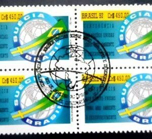 Quadra de selos postais do Brasil de 1992 Suécia - Brasil M1C QD
