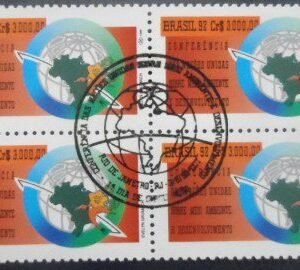 Quadra de selos postais do Brasil de 1992 Fauna - Flora Rio 92 M1C QD