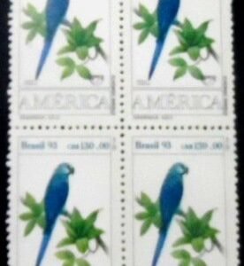 Quadra de selos postais do Brasil de 1993 Ararinha Azul M QD