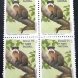 Quadra de selos postais do Brasil de 1994 Macaco Bigodeiro M QD