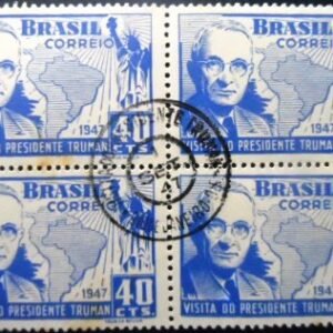 Quadra de selos postais do Brasil de 1947 Harry Truman NCC QD