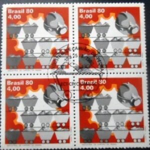 Quadra de selos postais do Brasil de 1980 Carvão de Pedra NCC QD