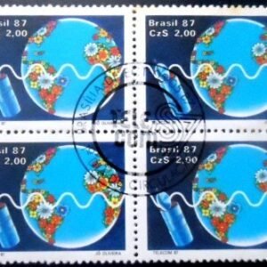 Quadra de selos postais do Brasil de 1987 TELECOM 87 NCC QD