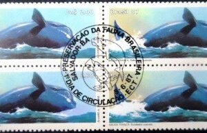 Quadra de selos postais do Brasil de 1987 Baleia Franca MCC QD