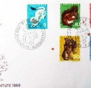Fragmento postal da Suiça de 1966 Pro Juventute Wild animals U SET FRAG