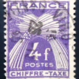Selo postal da França de 1945 Sheaves of Wheat Inscribed CHIFFRETAXE 4 U